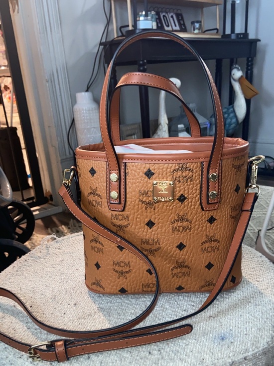 MCM Handbags - MCM Cognac Visetos Mini Crossbody Tote - Cognac/Brown